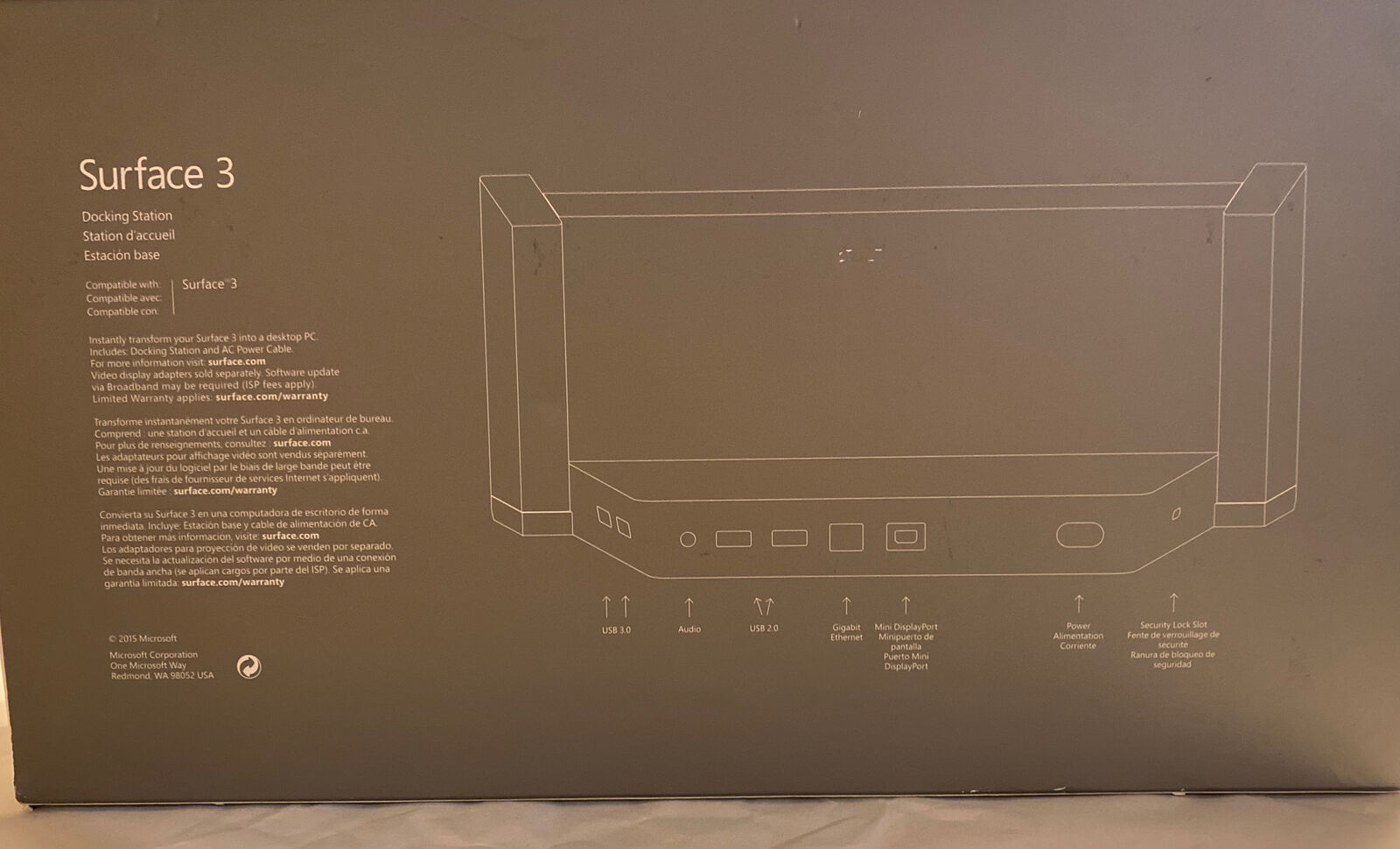 MICROSOFT SURFACE 3 DOCKING STATION MODEL: 1672 “NOT FOR SURFACE PRO ...