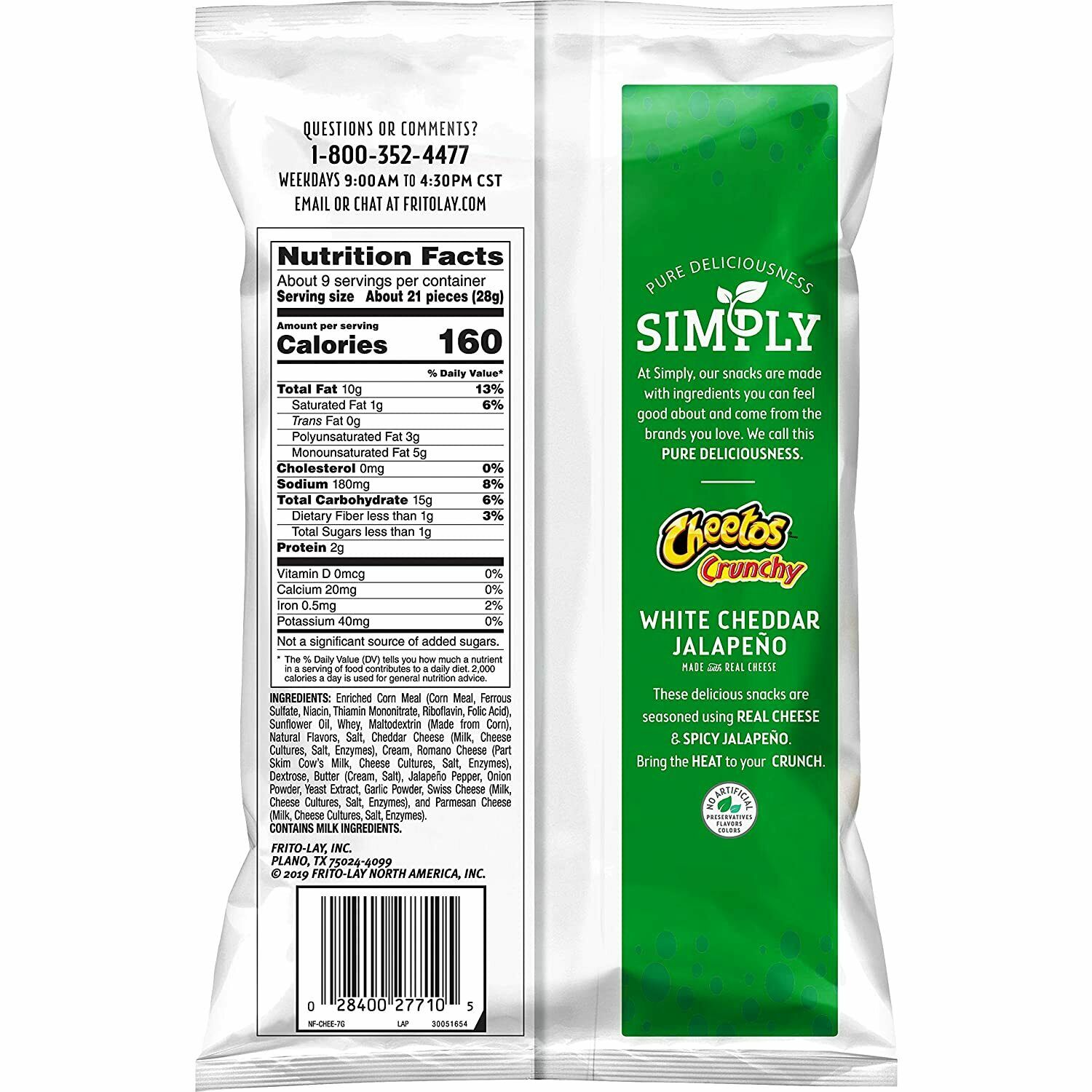 Simply Cheetos Crunchy White Cheddar Jalapeño Flavored Snacks, 8.5 Oz