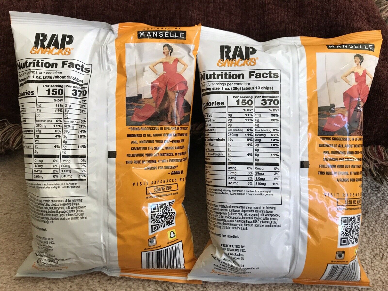 BRAND NEW Rap Snacks Cardi B Cheddar Bar-B-Que Flavored Potato Chips 2-pack